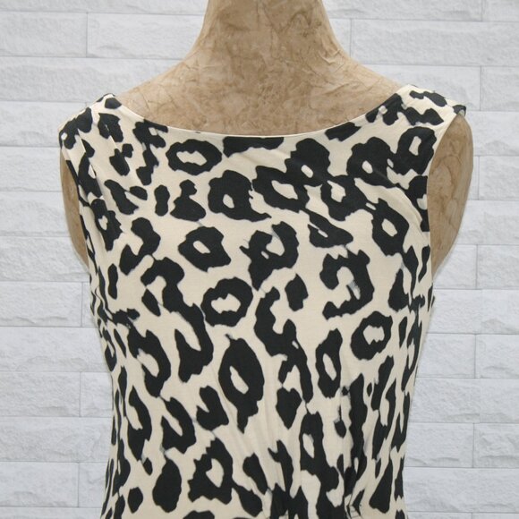 ANN TAYLOR LOFT Dress Sleeveless Animal Print Knit Ruched Black Cream Small - Picture 2 of 13